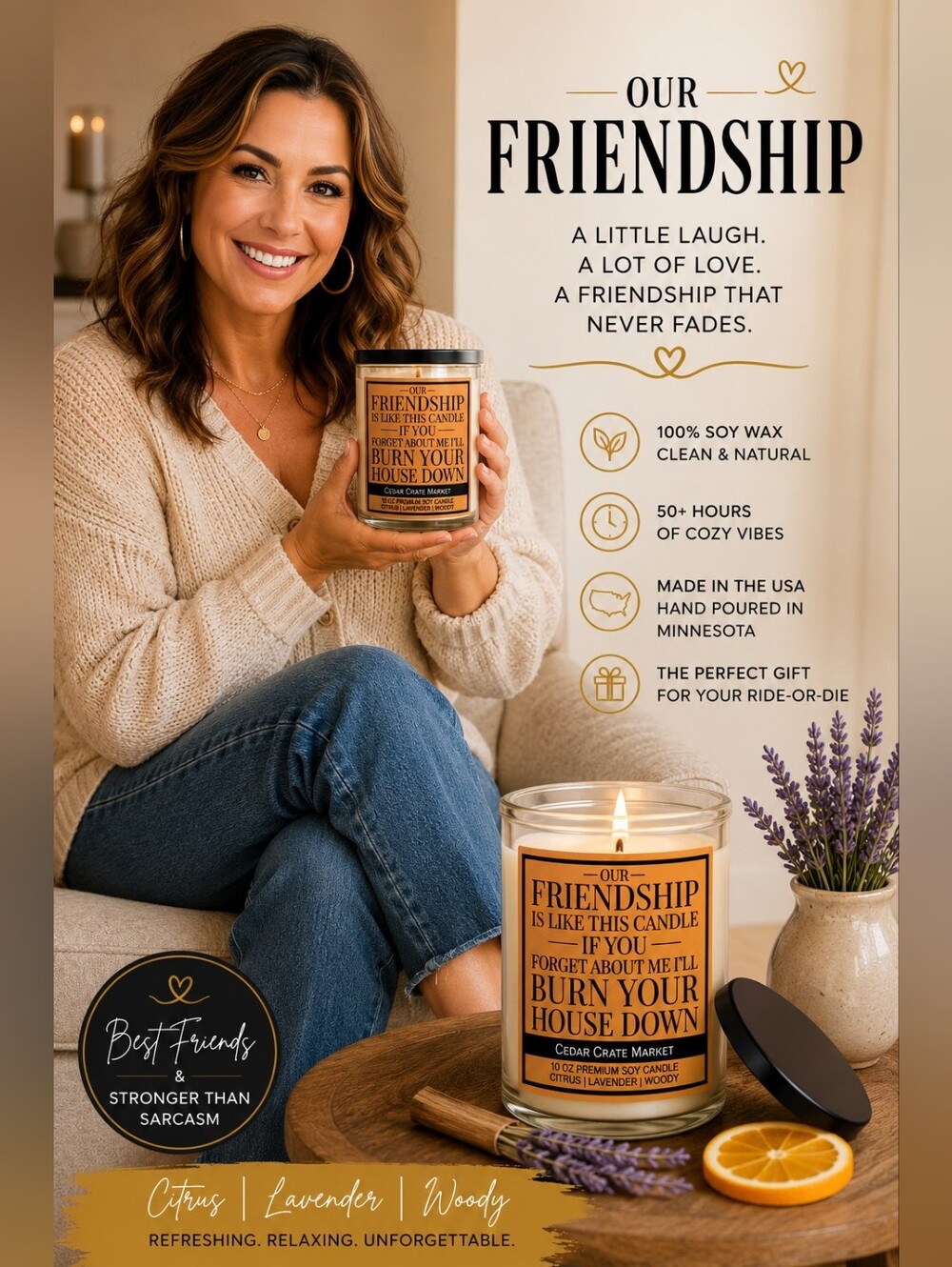 Our Friendship Humor Candle | Funny Friendship Gift | 10 oz Premium Soy Candle